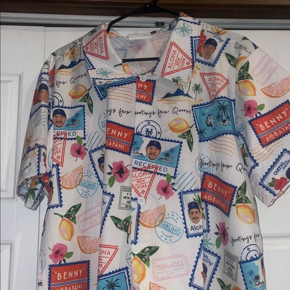 NY Mets Hawaiian Colorful Graphic Short Sleeve Shirt/ Benny Agbayani - Picture 4 of 6